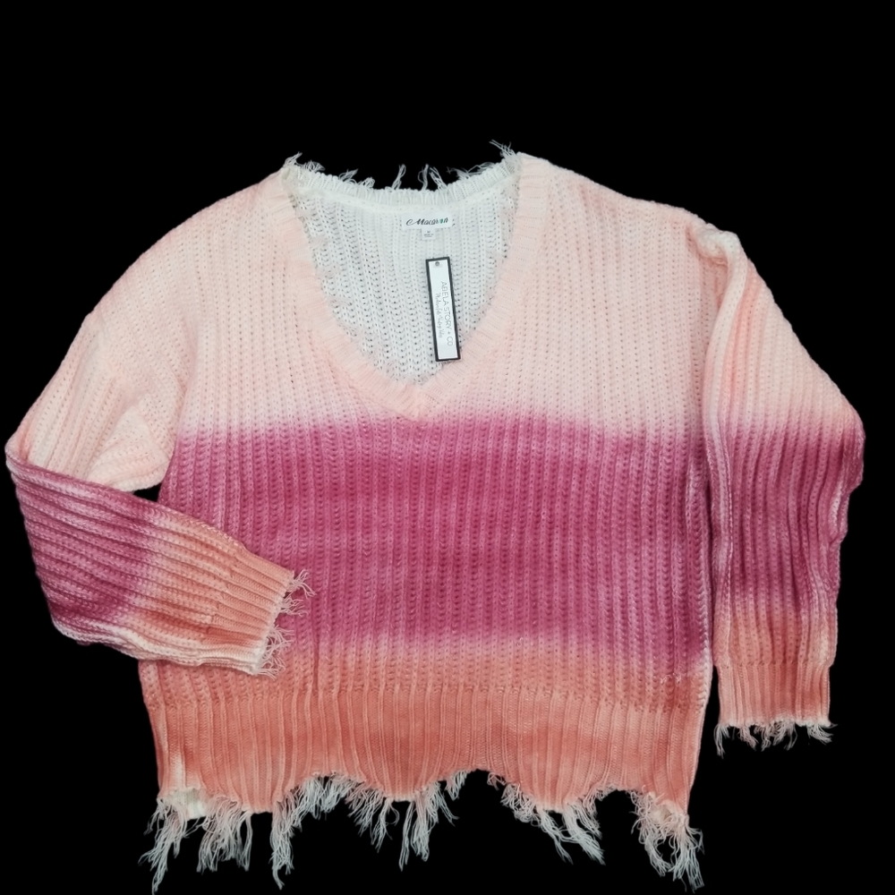 Macaron Ombre V Neckline Knitted Sweater.  M